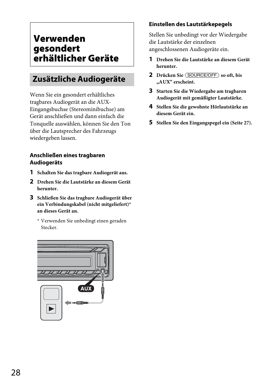 Verwenden gesondert erhältlicher geräte, Zusätzliche audiogeräte, Seite 28 | Seite 28) | Sony CDX-DAB500U User Manual | Page 56 / 168