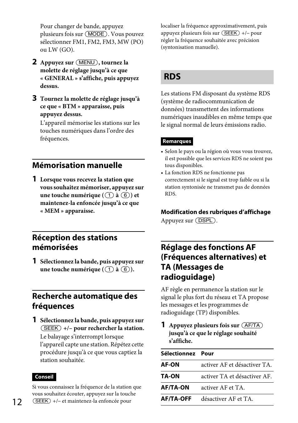 Mémorisation manuelle 1, Réception des stations mémorisées 1, Recherche automatique des fréquences 1 | Sony CDX-DAB500U User Manual | Page 76 / 168