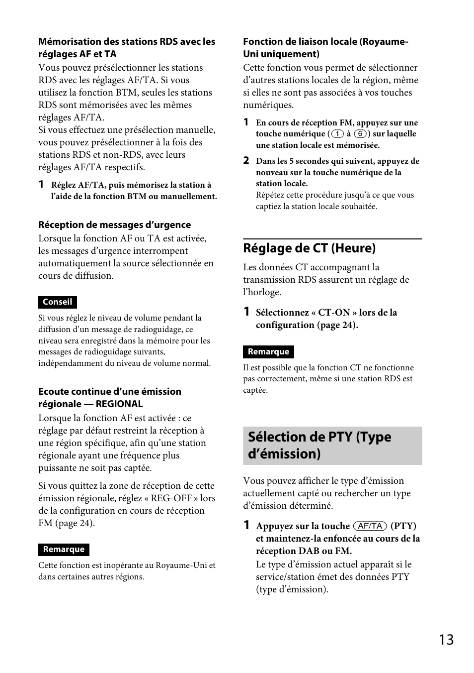 Sélection de pty (type d’émission), Réglage de ct (heure) | Sony CDX-DAB500U User Manual | Page 77 / 168