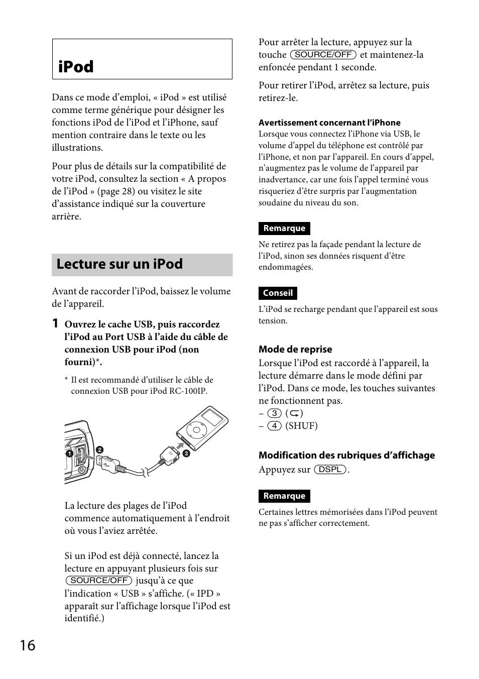 Ipod, Lecture sur un ipod | Sony CDX-DAB500U User Manual | Page 80 / 168