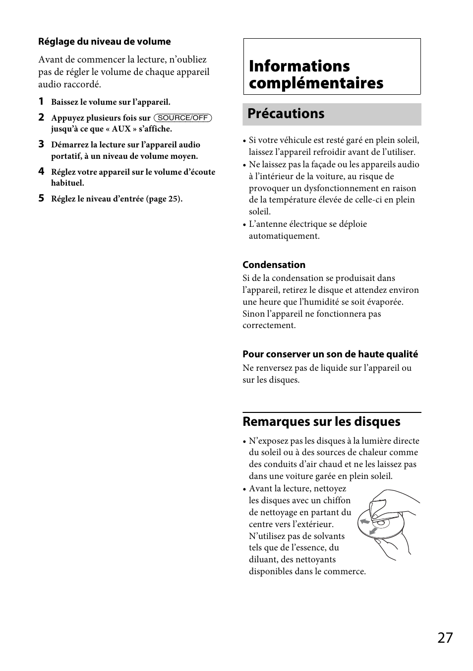 Informations complémentaires, Précautions, Remarques sur les disques | Sony CDX-DAB500U User Manual | Page 91 / 168