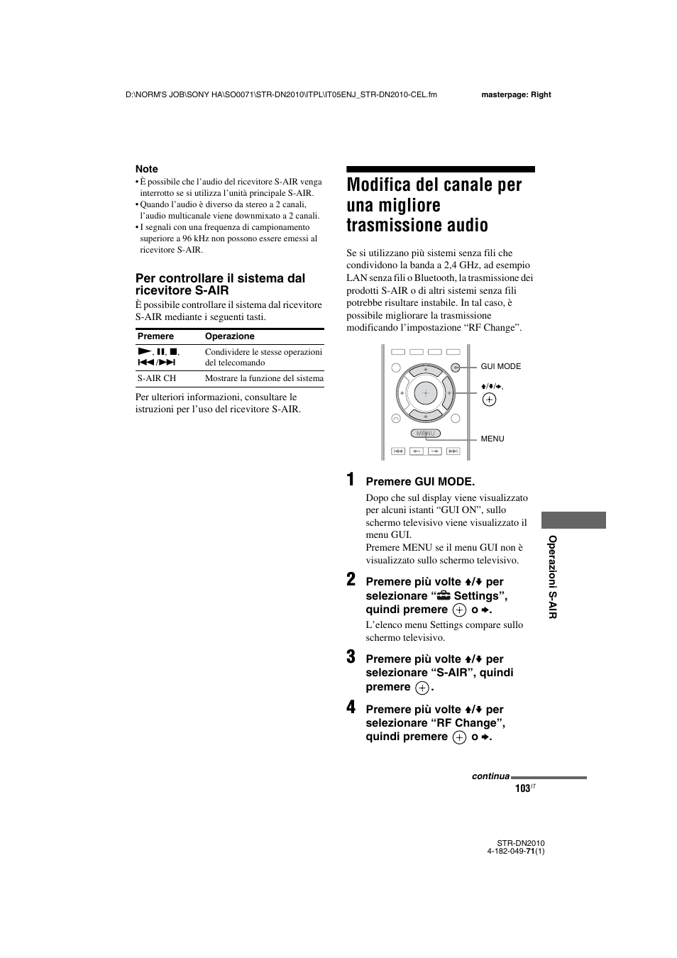 Modifica del canale per una migliore, Trasmissione audio | Sony STR-DN2010 User Manual | Page 103 / 328