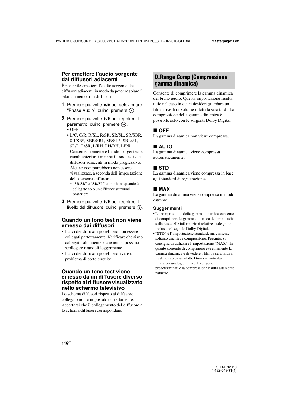 D.range comp (compressione gamma dinamica) | Sony STR-DN2010 User Manual | Page 116 / 328