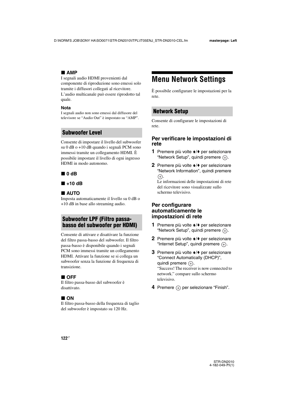 Menu network settings | Sony STR-DN2010 User Manual | Page 122 / 328