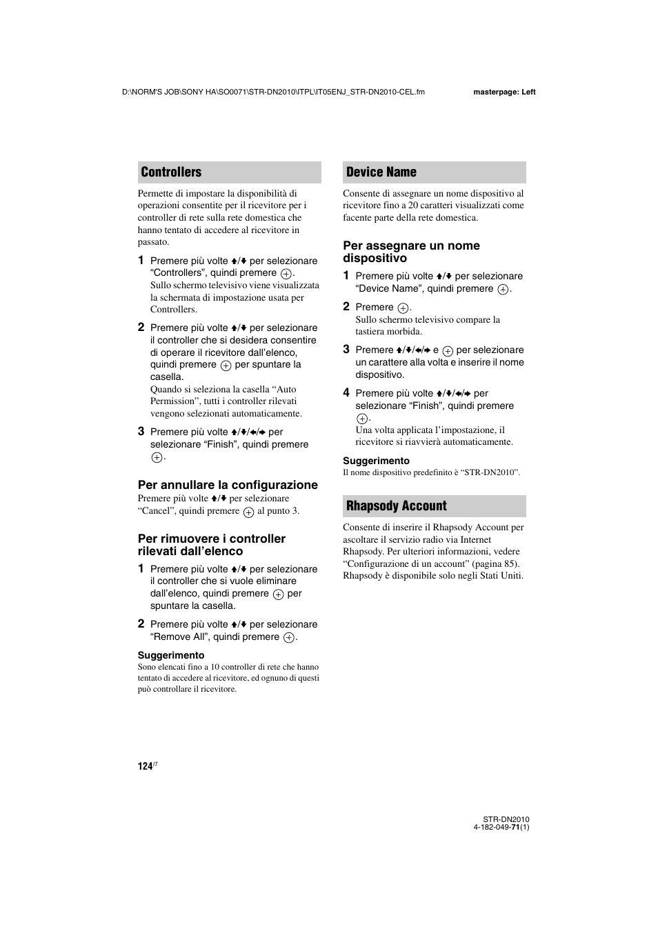 Controllers device name rhapsody account | Sony STR-DN2010 User Manual | Page 124 / 328