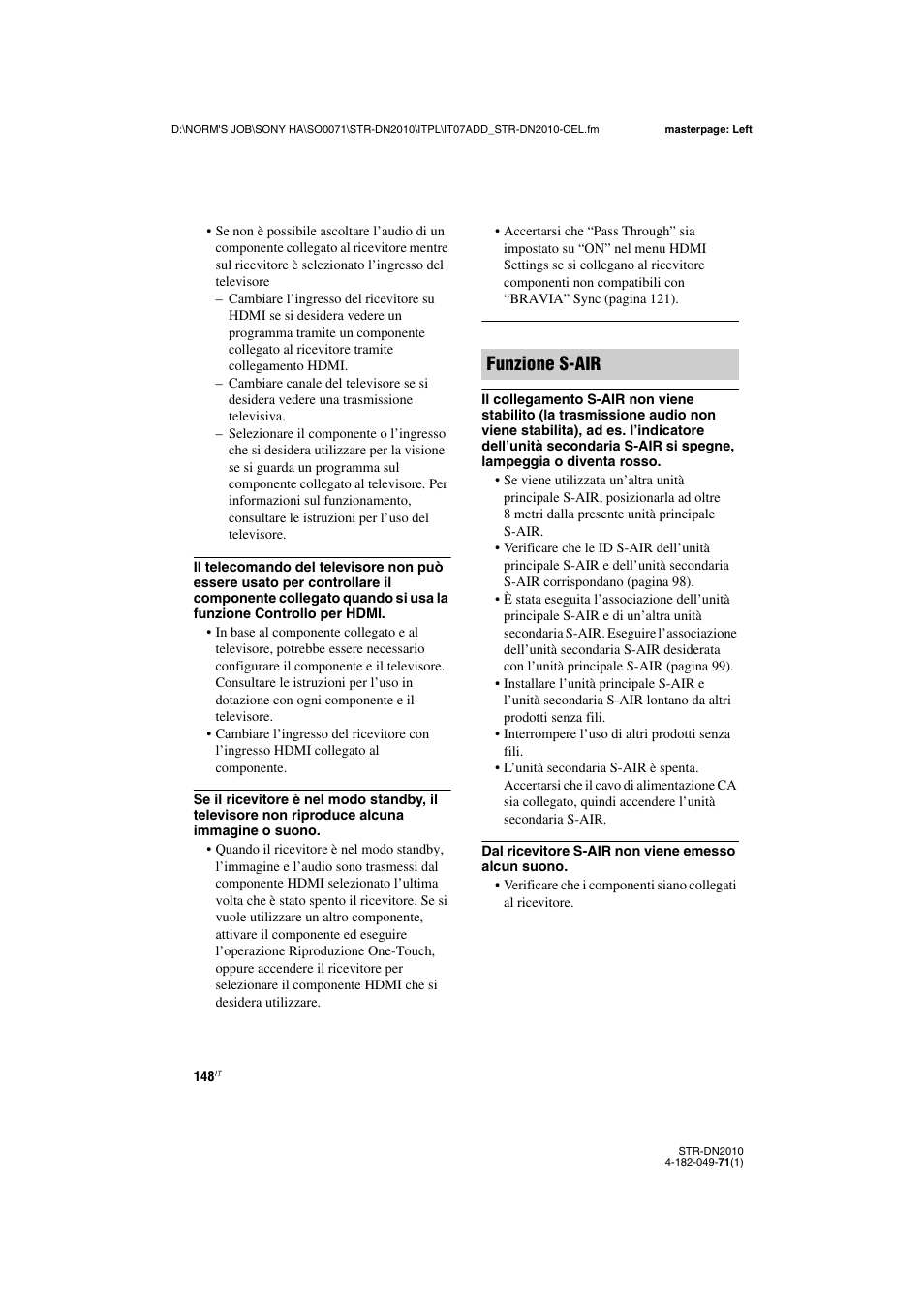 Funzione s-air | Sony STR-DN2010 User Manual | Page 148 / 328