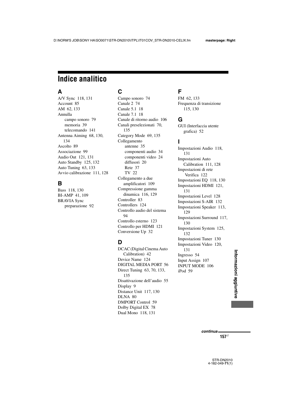 Indice analitico | Sony STR-DN2010 User Manual | Page 157 / 328