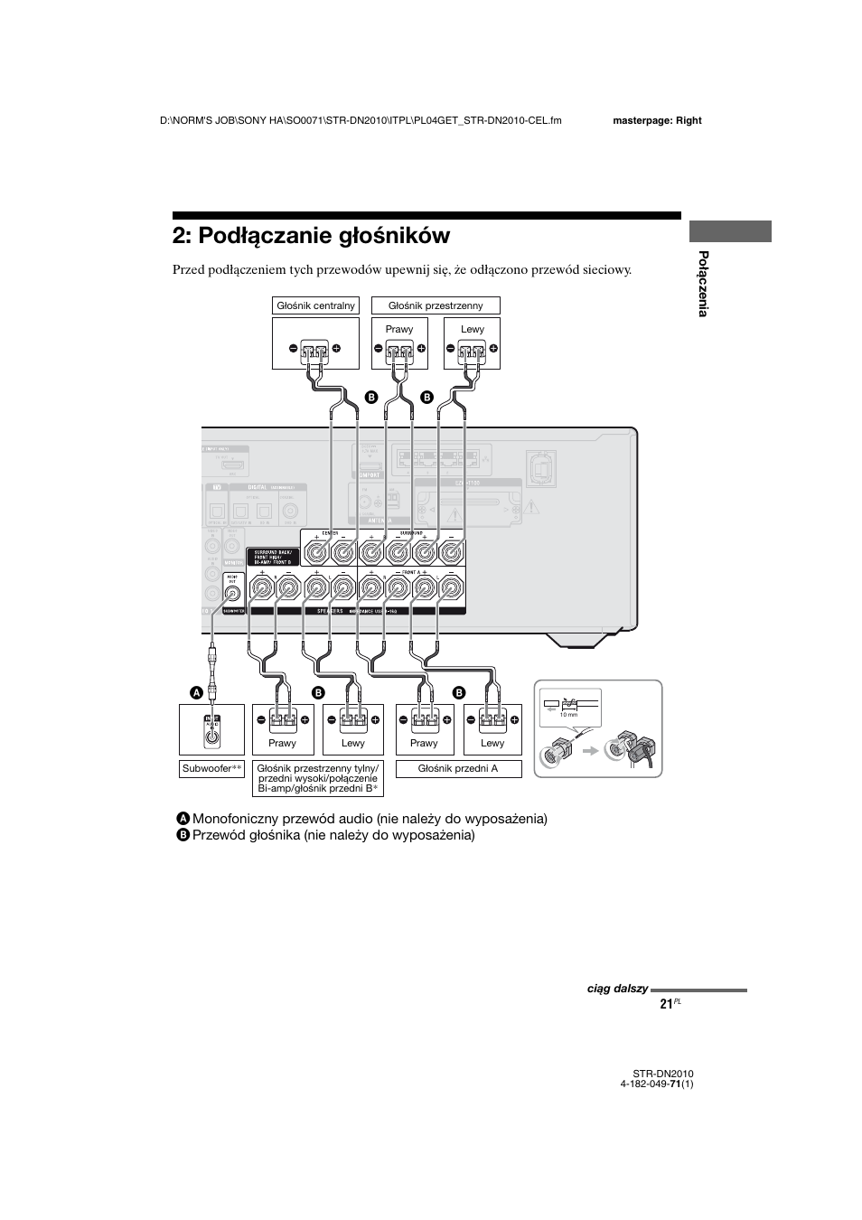 Podłączanie głośników | Sony STR-DN2010 User Manual | Page 179 / 328