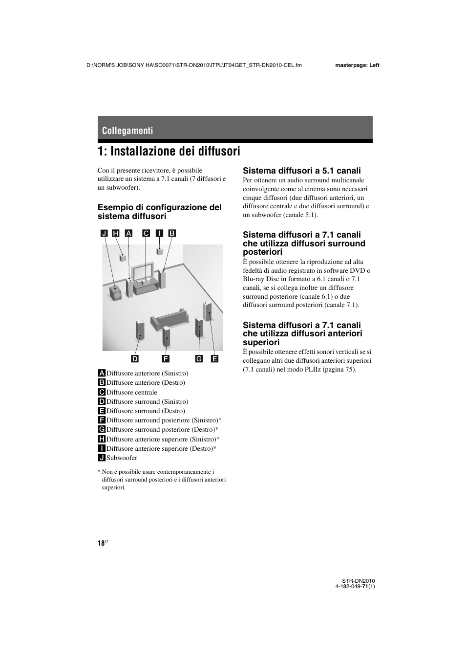 Collegamenti, Installazione dei diffusori | Sony STR-DN2010 User Manual | Page 18 / 328