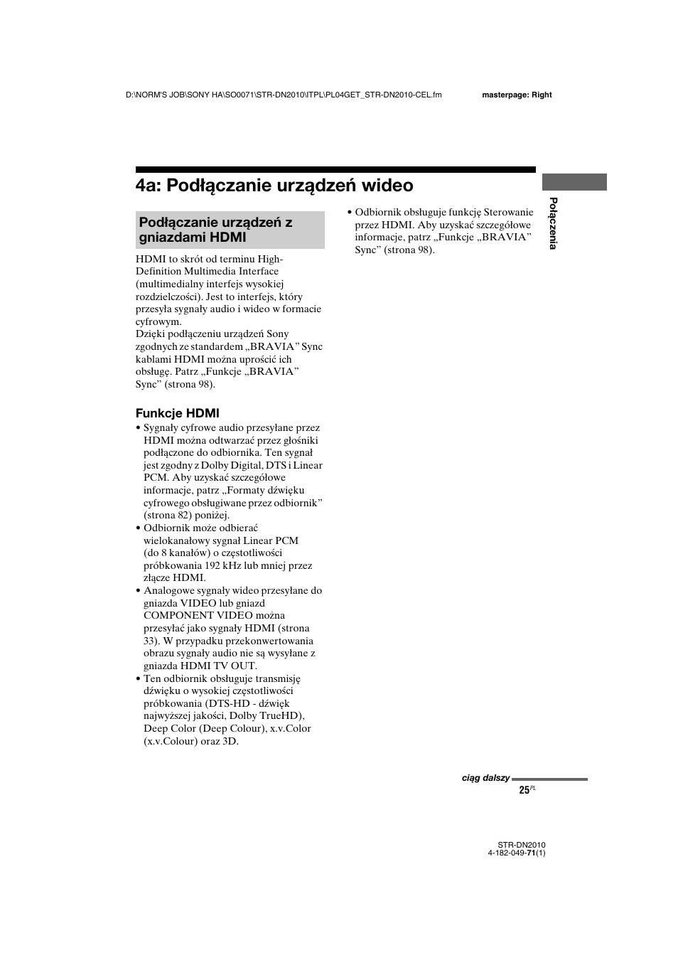 4a: podłączanie urządzeń wideo, Podłączanie urządzeń z gniazdami hdmi | Sony STR-DN2010 User Manual | Page 183 / 328