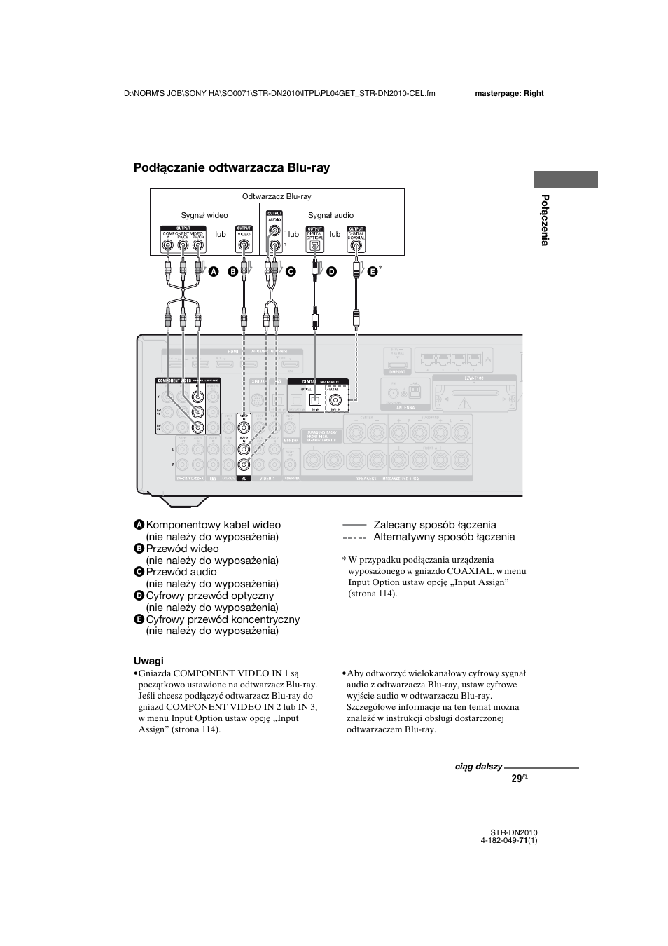 Ona 29, 31, 32), Podłączanie odtwarzacza blu-ray | Sony STR-DN2010 User Manual | Page 187 / 328