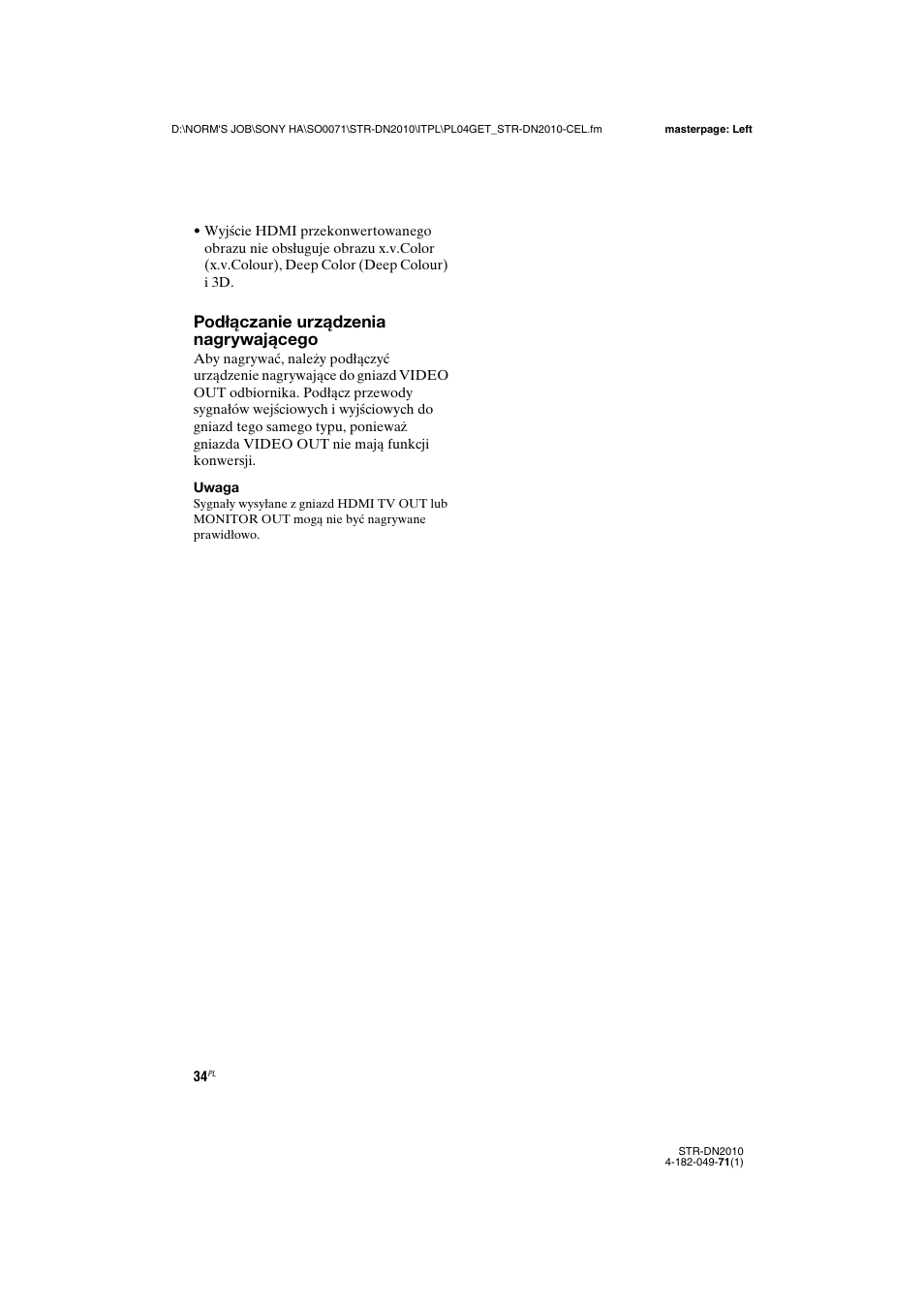 Podłączanie urządzenia nagrywającego | Sony STR-DN2010 User Manual | Page 192 / 328