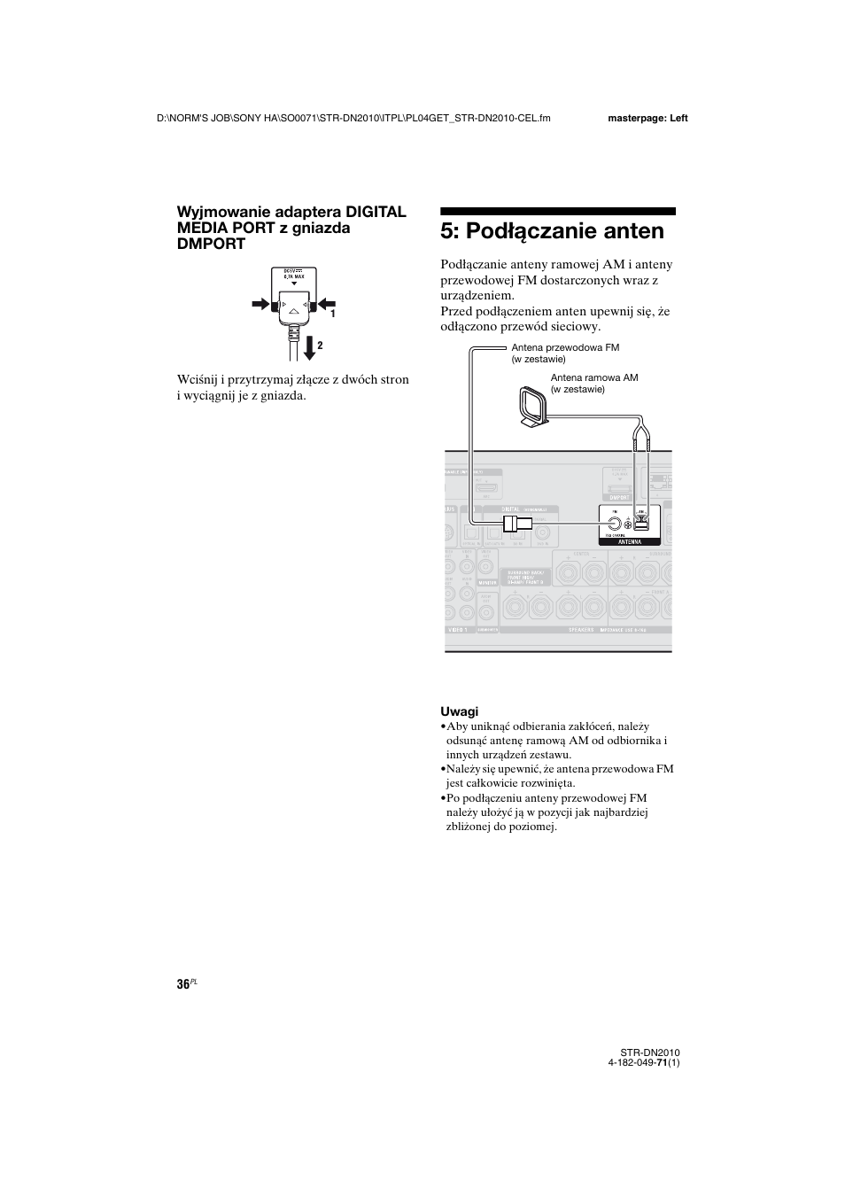 Podłączanie anten | Sony STR-DN2010 User Manual | Page 194 / 328