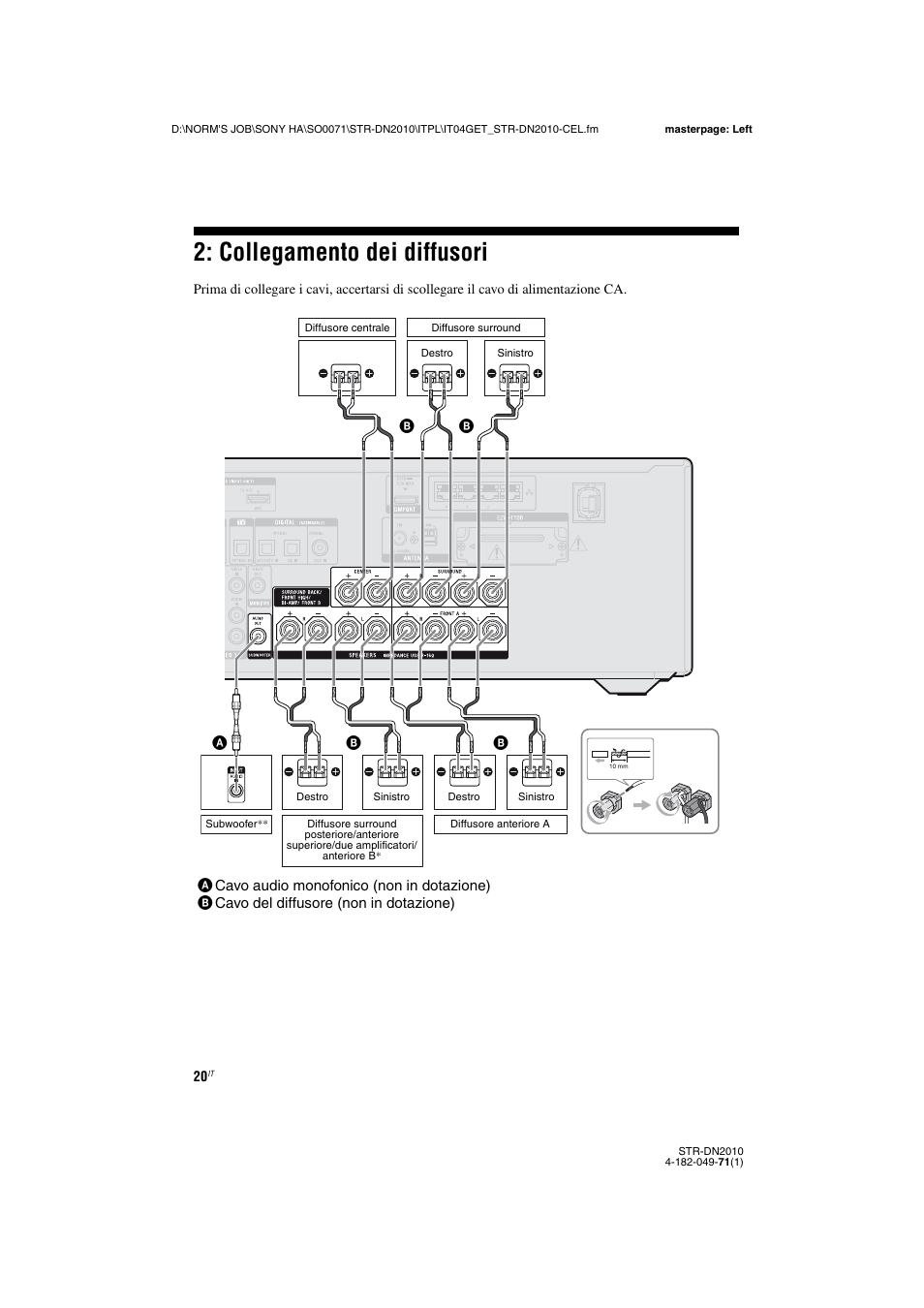 Collegamento dei diffusori | Sony STR-DN2010 User Manual | Page 20 / 328