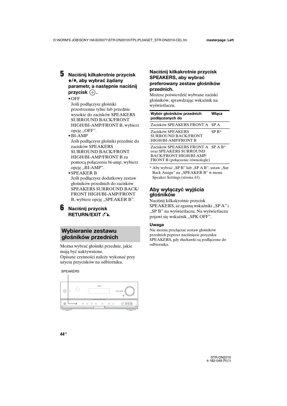 Wybieranie zestawu głośników przednich | Sony STR-DN2010 User Manual | Page 202 / 328