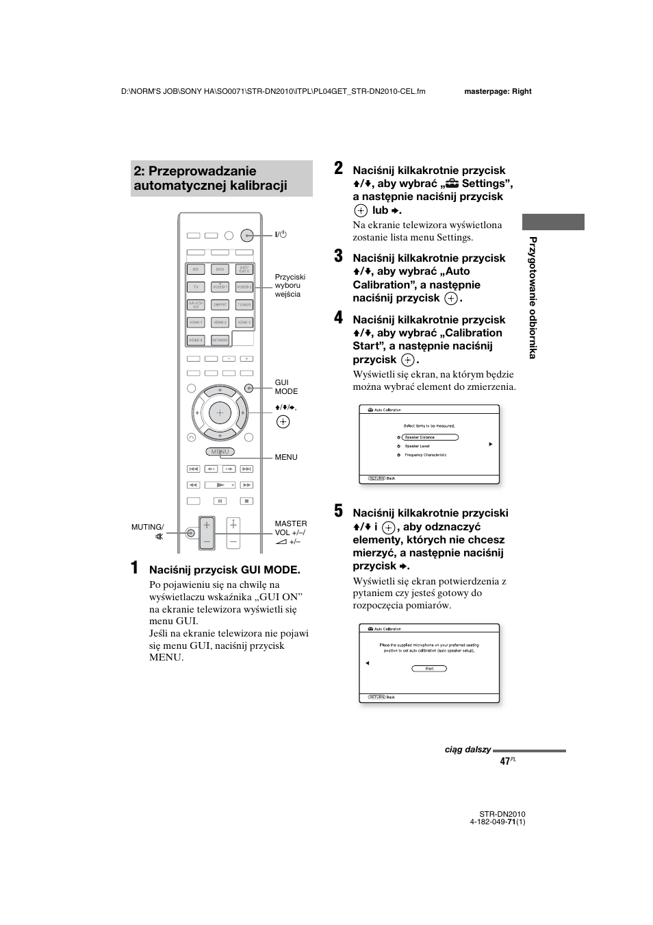 Przeprowadzanie automatycznej kalibracji | Sony STR-DN2010 User Manual | Page 205 / 328