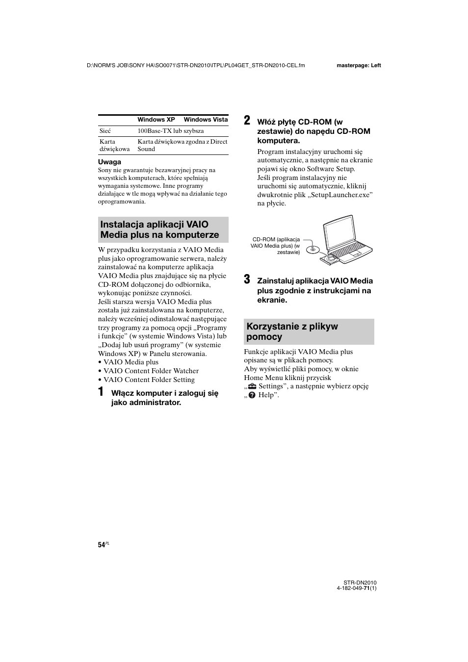 Instalacja aplikacji vaio media plus na komputerze, Korzystanie z plikуw pomocy | Sony STR-DN2010 User Manual | Page 212 / 328