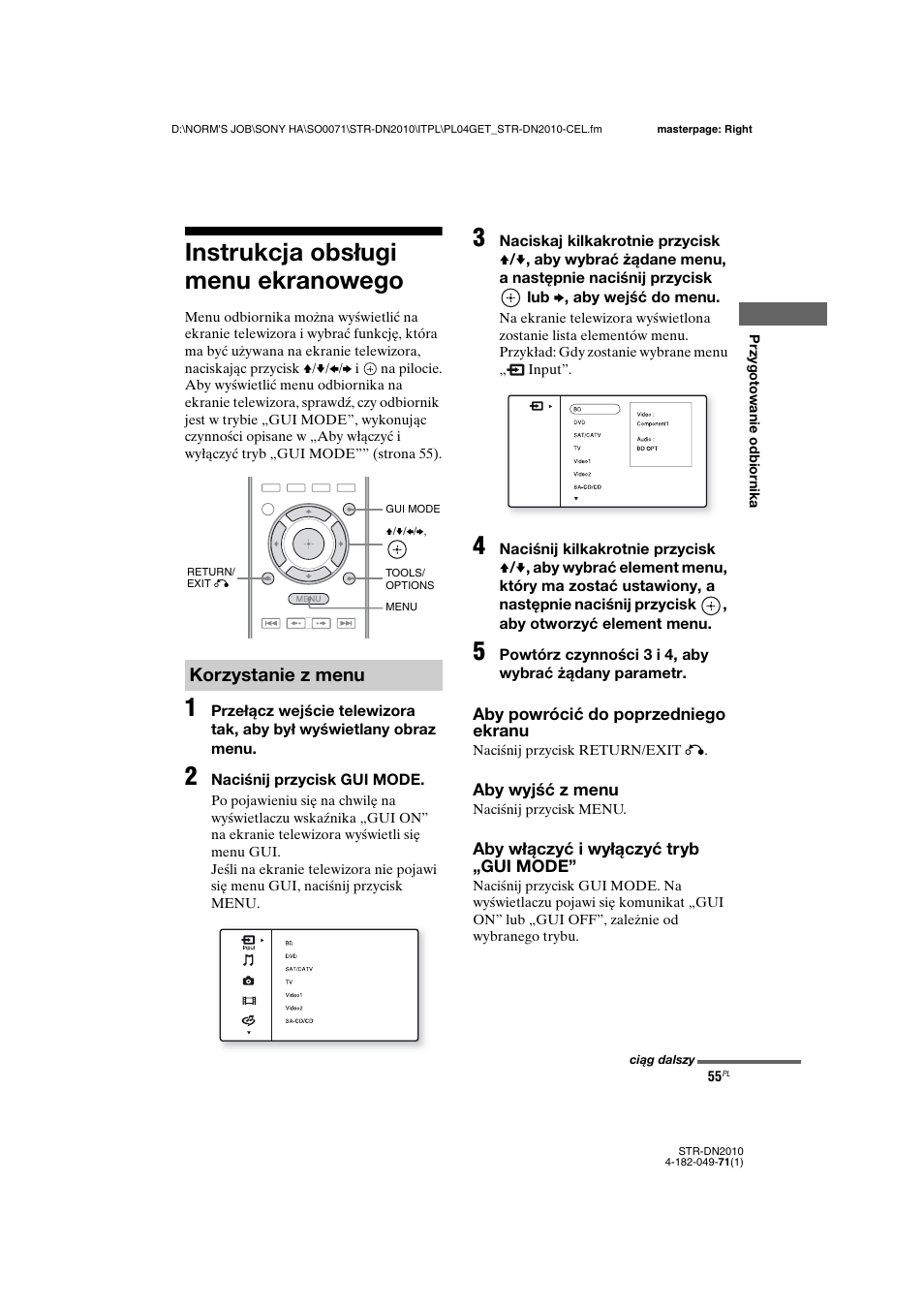 Instrukcja obs¸ugi menu ekranowego, Instrukcja obsługi menu ekranowego, Korzystanie z menu | Sony STR-DN2010 User Manual | Page 213 / 328