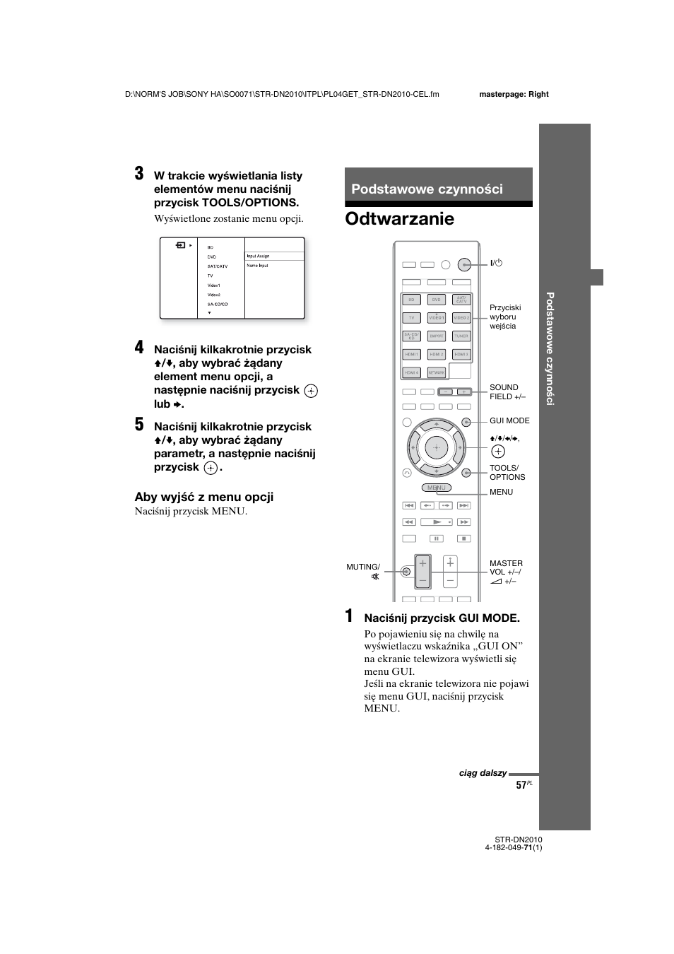 Przygotowanie odbiornika, Odtwarzanie, Podstawowe czynności | Odtwarzanie 1 | Sony STR-DN2010 User Manual | Page 215 / 328