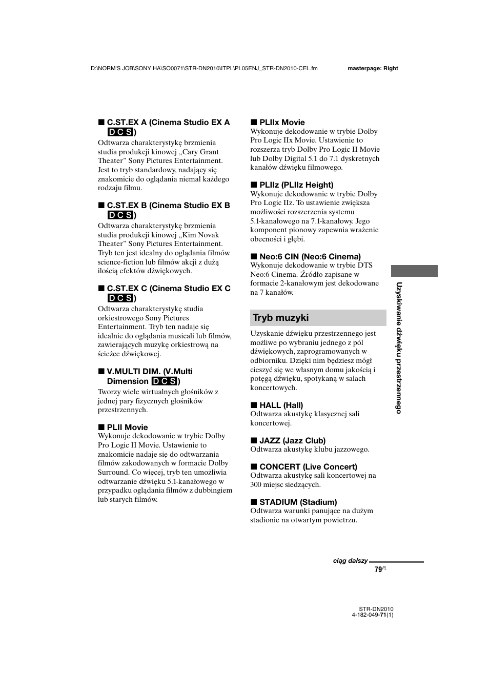 Tryb muzyki | Sony STR-DN2010 User Manual | Page 237 / 328