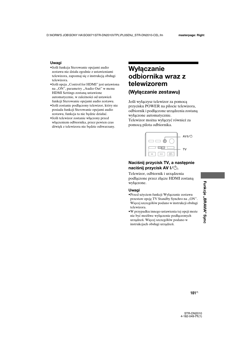 Wyłączanie odbiornika wraz z telewizorem, Wyłączanie zestawu) | Sony STR-DN2010 User Manual | Page 259 / 328