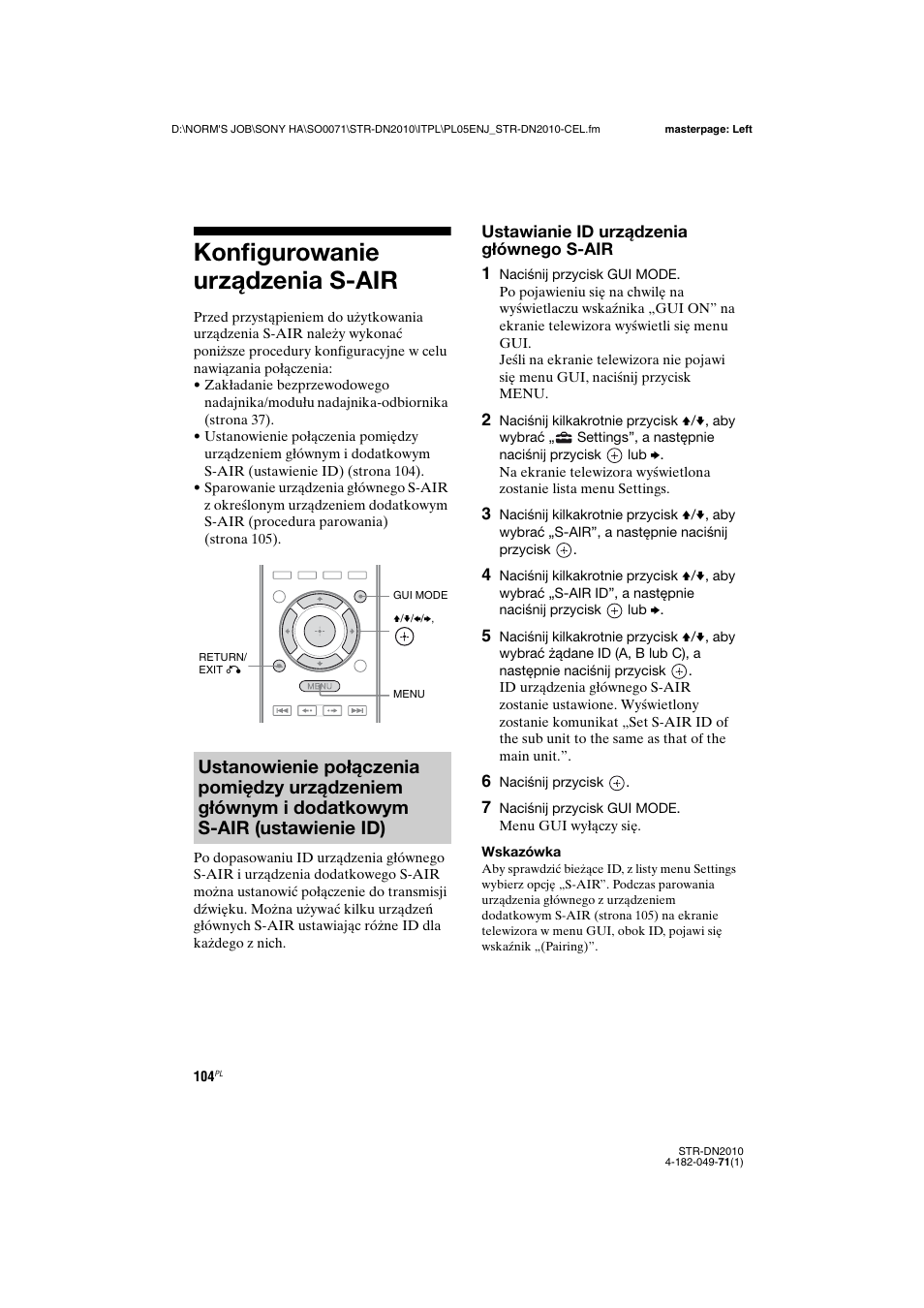 Konfigurowanie urządzenia s-air | Sony STR-DN2010 User Manual | Page 262 / 328