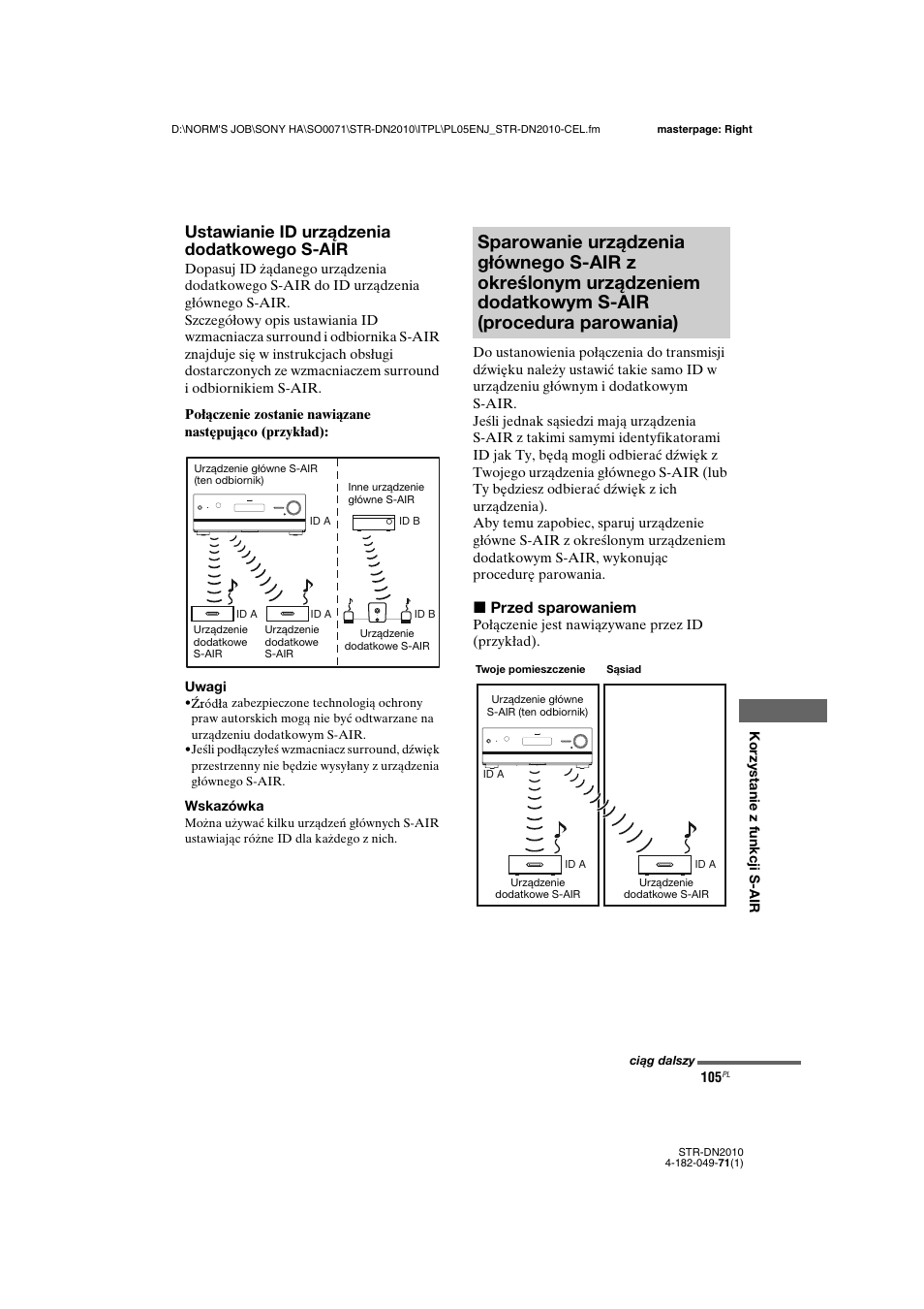 Ustawianie id urządzenia dodatkowego s-air | Sony STR-DN2010 User Manual | Page 263 / 328