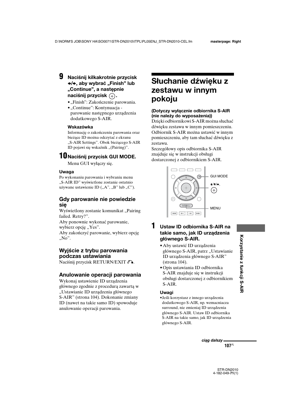 Słuchanie dźwięku z zestawu w innym pokoju, Słuchanie dźwięku z zestawu w innym, Pokoju | Sony STR-DN2010 User Manual | Page 265 / 328