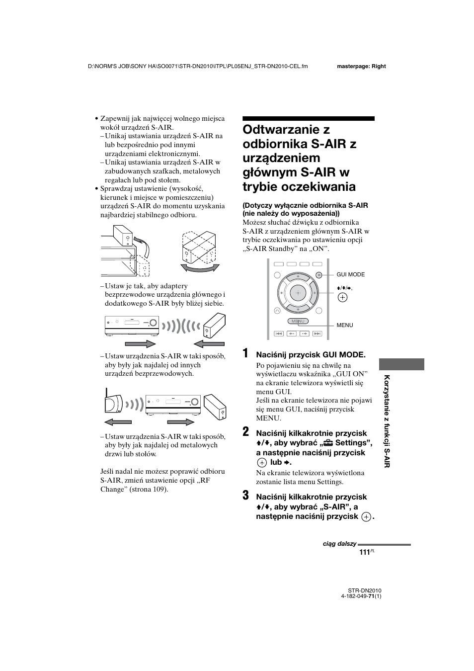 Odtwarzanie z odbiornika s-air z, Urządzeniem głównym s-air w trybie oczekiwania | Sony STR-DN2010 User Manual | Page 269 / 328