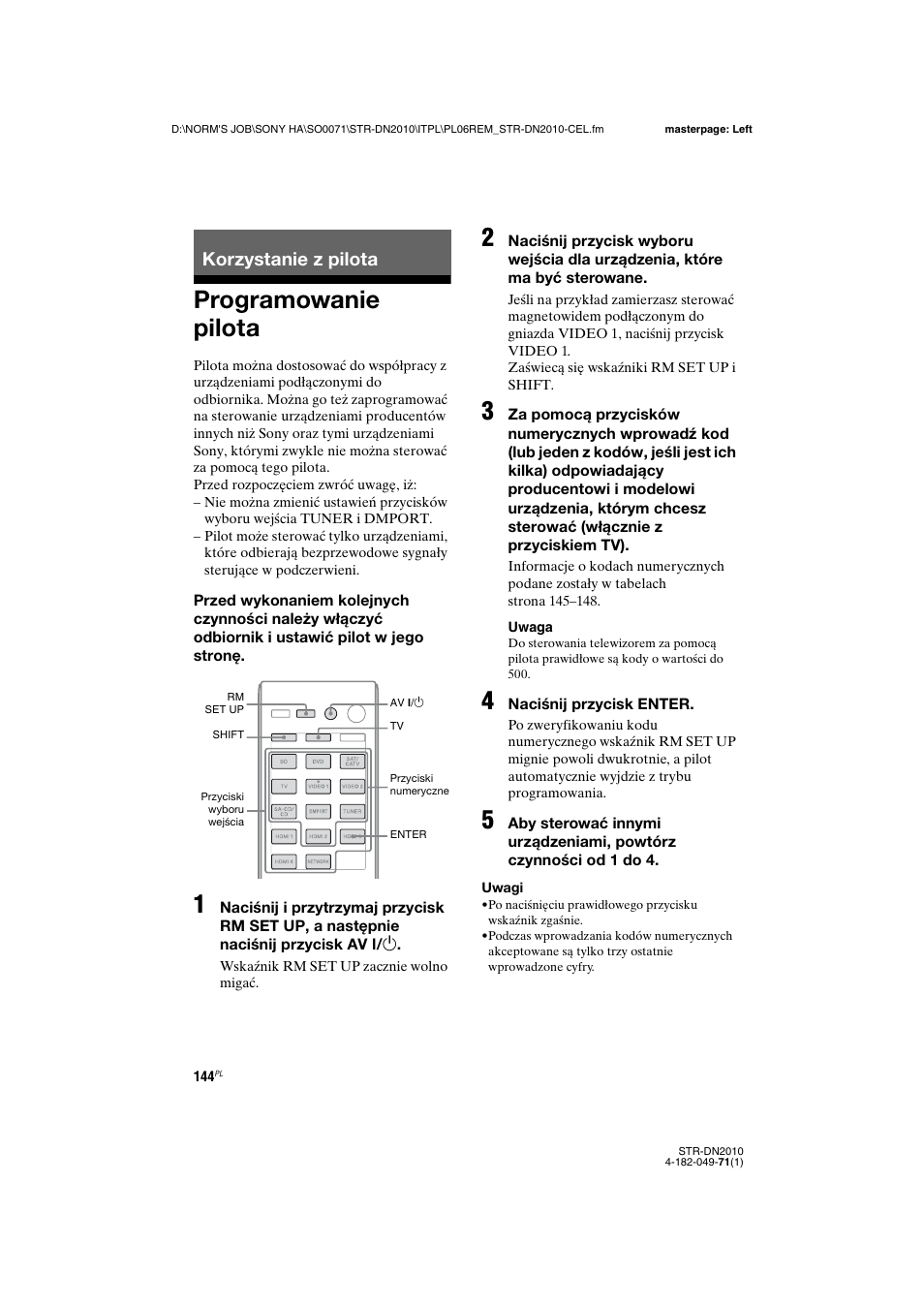 Korzystanie z pilota, Programowanie pilota | Sony STR-DN2010 User Manual | Page 302 / 328