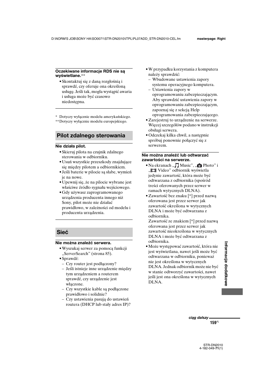 Pilot zdalnego sterowania sieć | Sony STR-DN2010 User Manual | Page 317 / 328