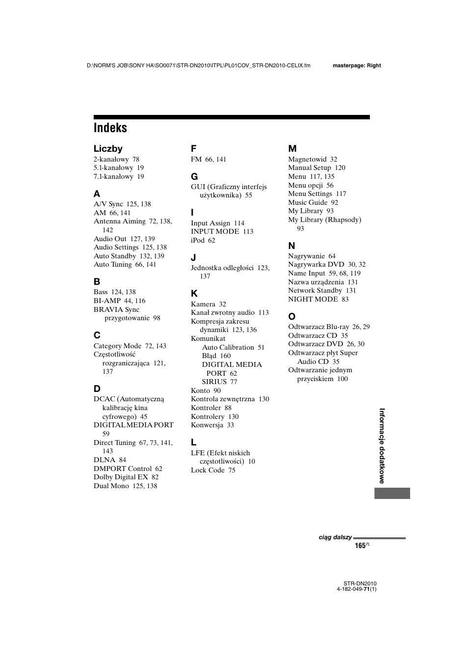 Indeks, Liczby | Sony STR-DN2010 User Manual | Page 323 / 328