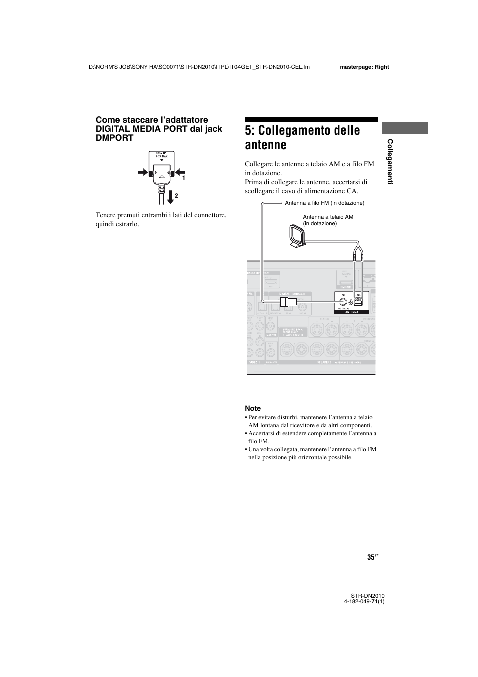 Collegamento delle antenne | Sony STR-DN2010 User Manual | Page 35 / 328