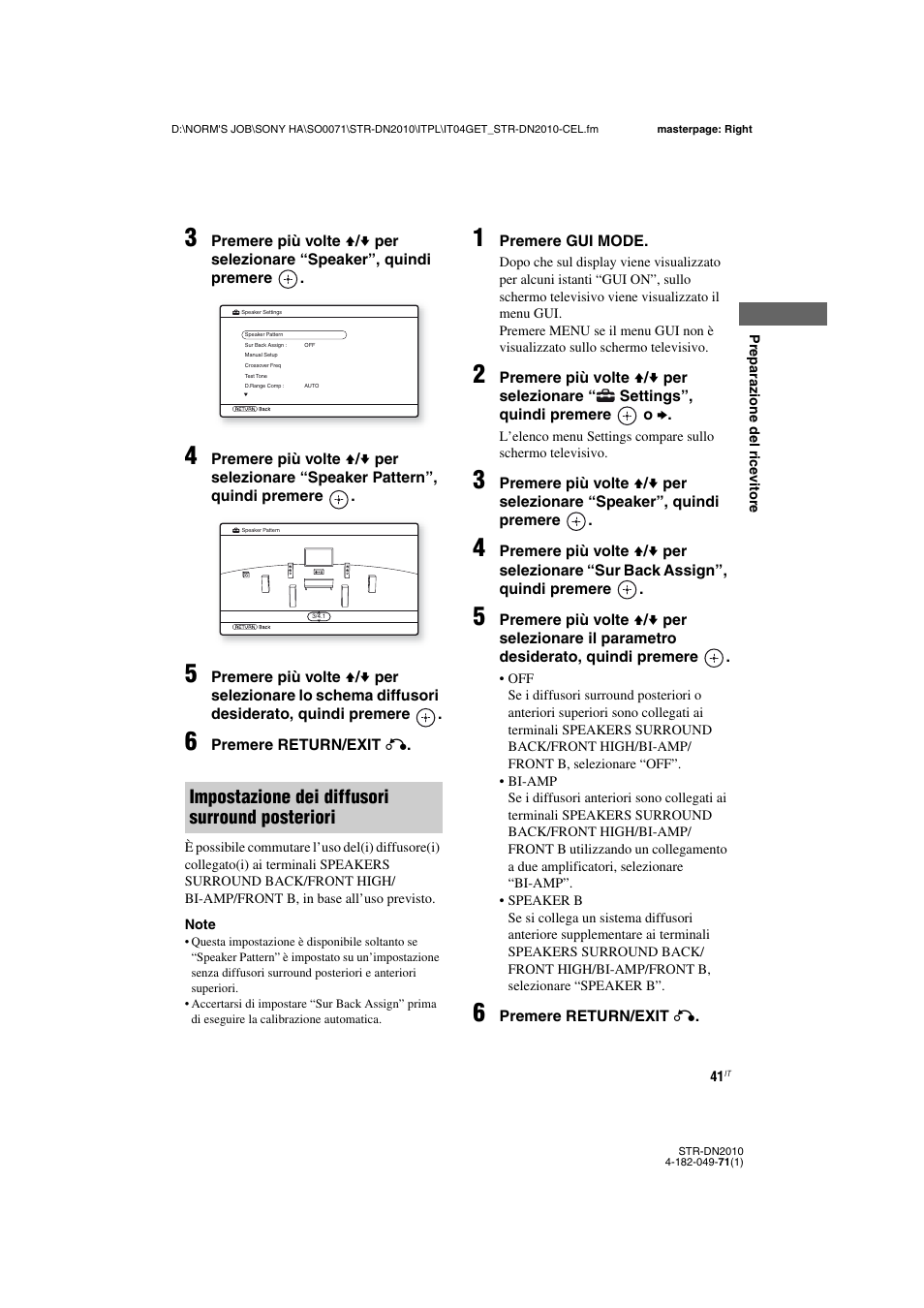 Impostazione dei diffusori surround posteriori | Sony STR-DN2010 User Manual | Page 41 / 328