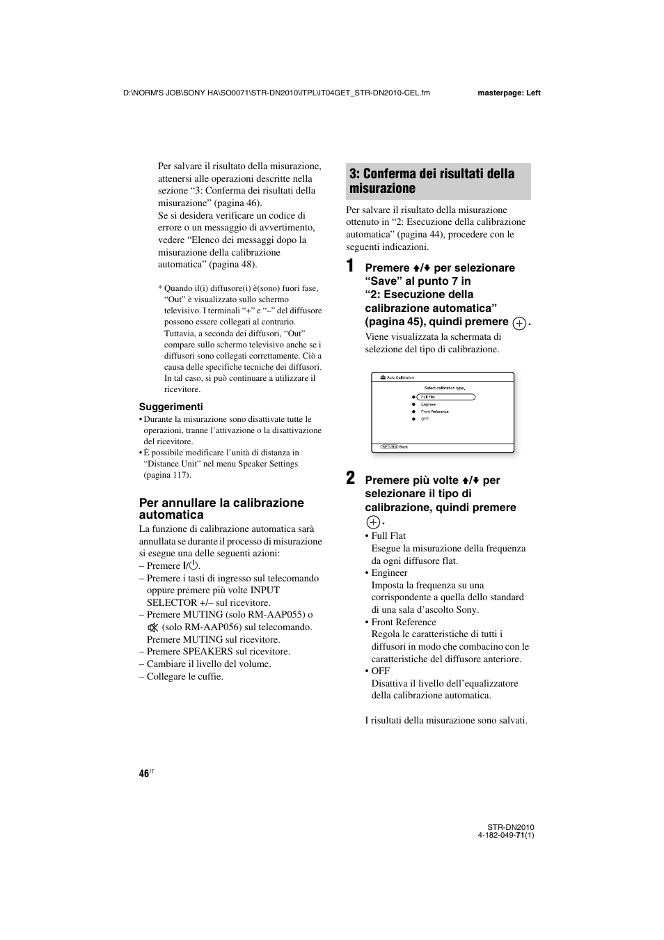 Conferma dei risultati della misurazione | Sony STR-DN2010 User Manual | Page 46 / 328