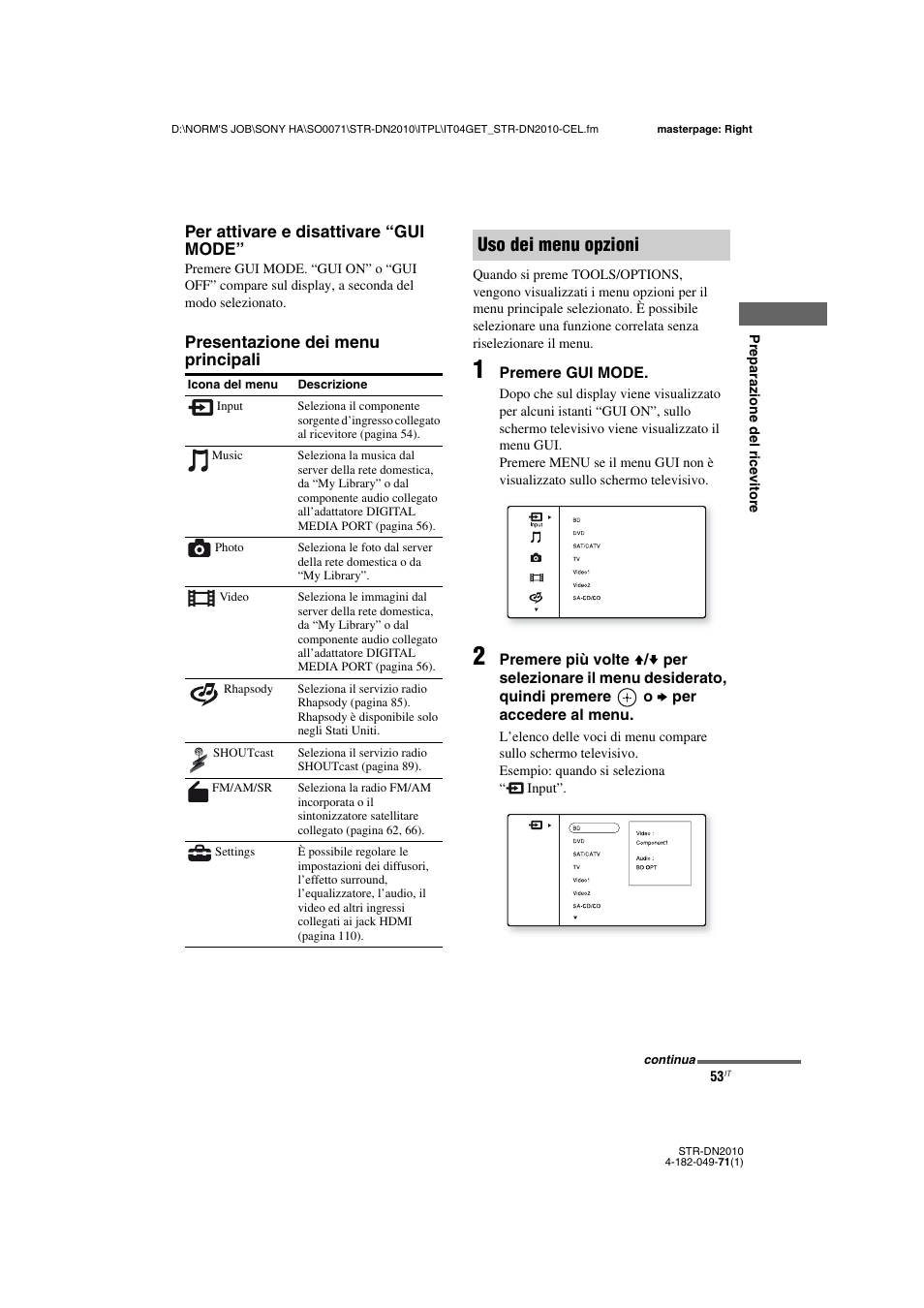 Uso dei menu opzioni | Sony STR-DN2010 User Manual | Page 53 / 328