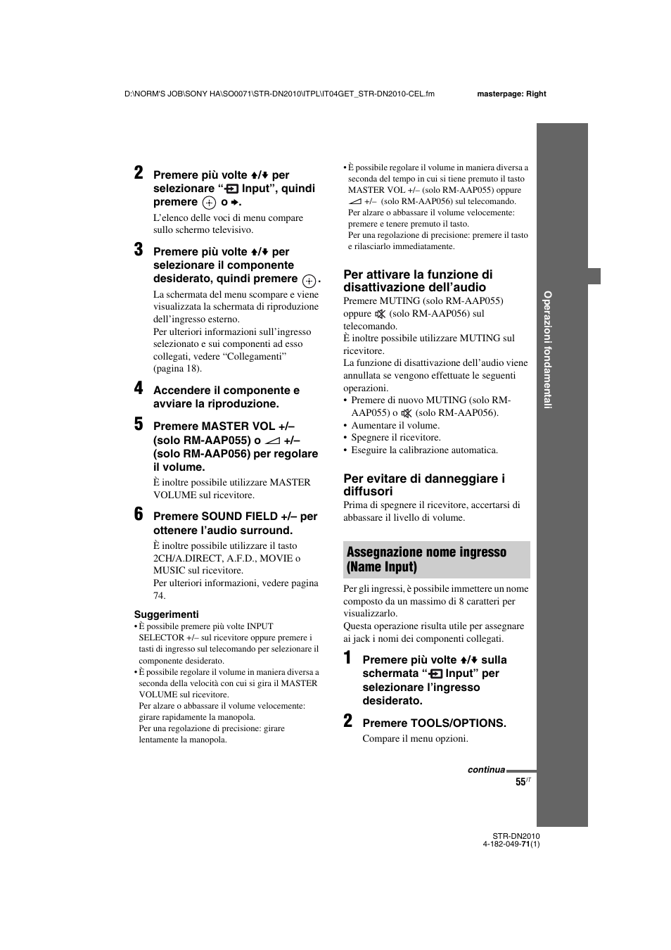 A 55, Assegnazione nome ingresso (name input) | Sony STR-DN2010 User Manual | Page 55 / 328