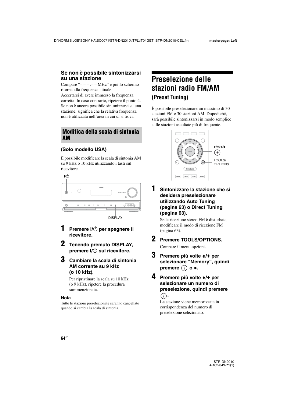 Preselezione delle stazioni radio fm/am, Preset tuning) | Sony STR-DN2010 User Manual | Page 64 / 328