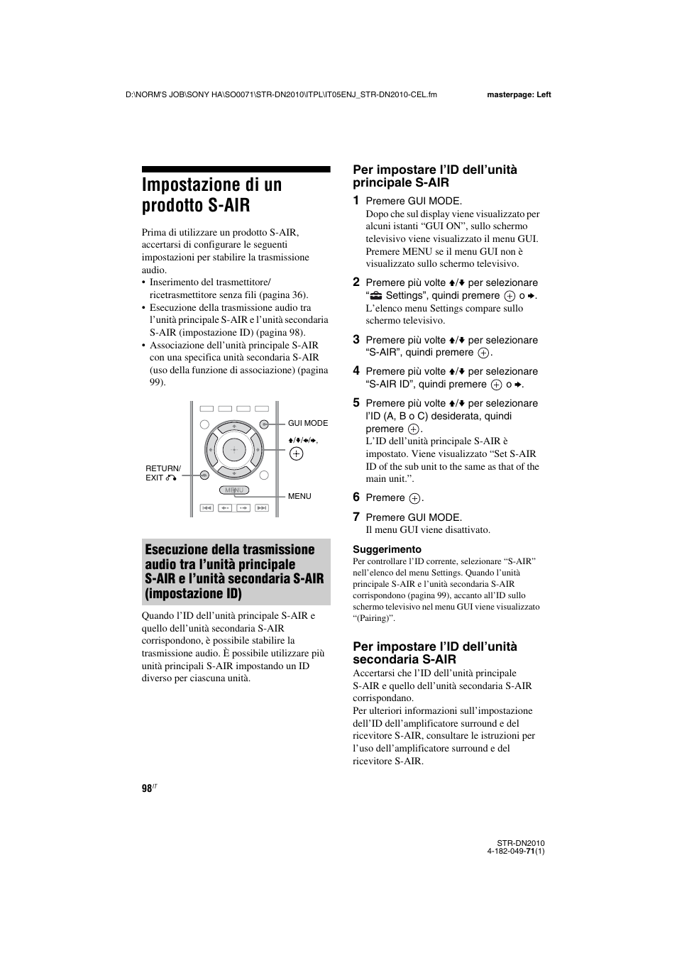 Impostazione di un prodotto s-air | Sony STR-DN2010 User Manual | Page 98 / 328