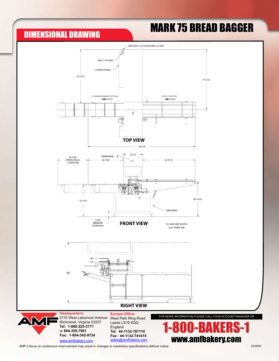 800-bakers-1, Mark 75 bread bagger, Dimensional drawing | AMF Mark 75 User Manual | Page 4 / 4