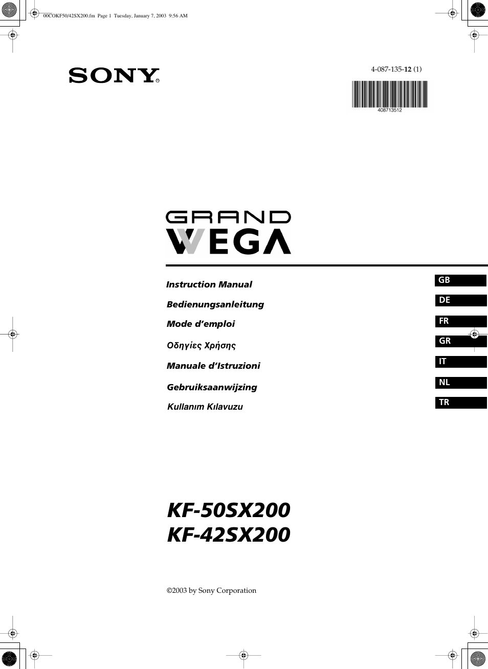 Sony KF-42SX200 User Manual | 251 pages
