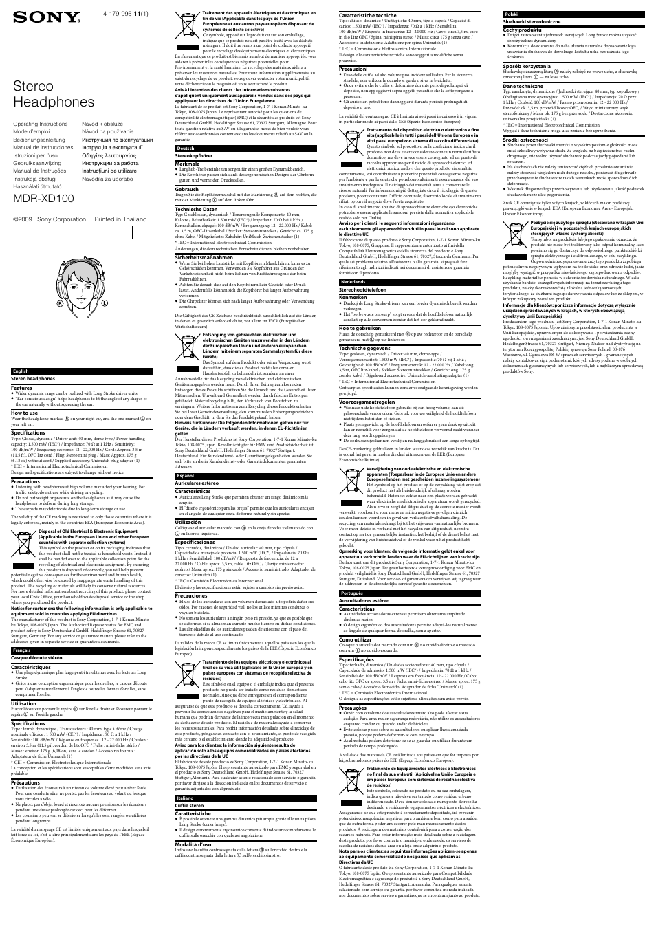 Sony MDR-XD100 User Manual | 2 pages