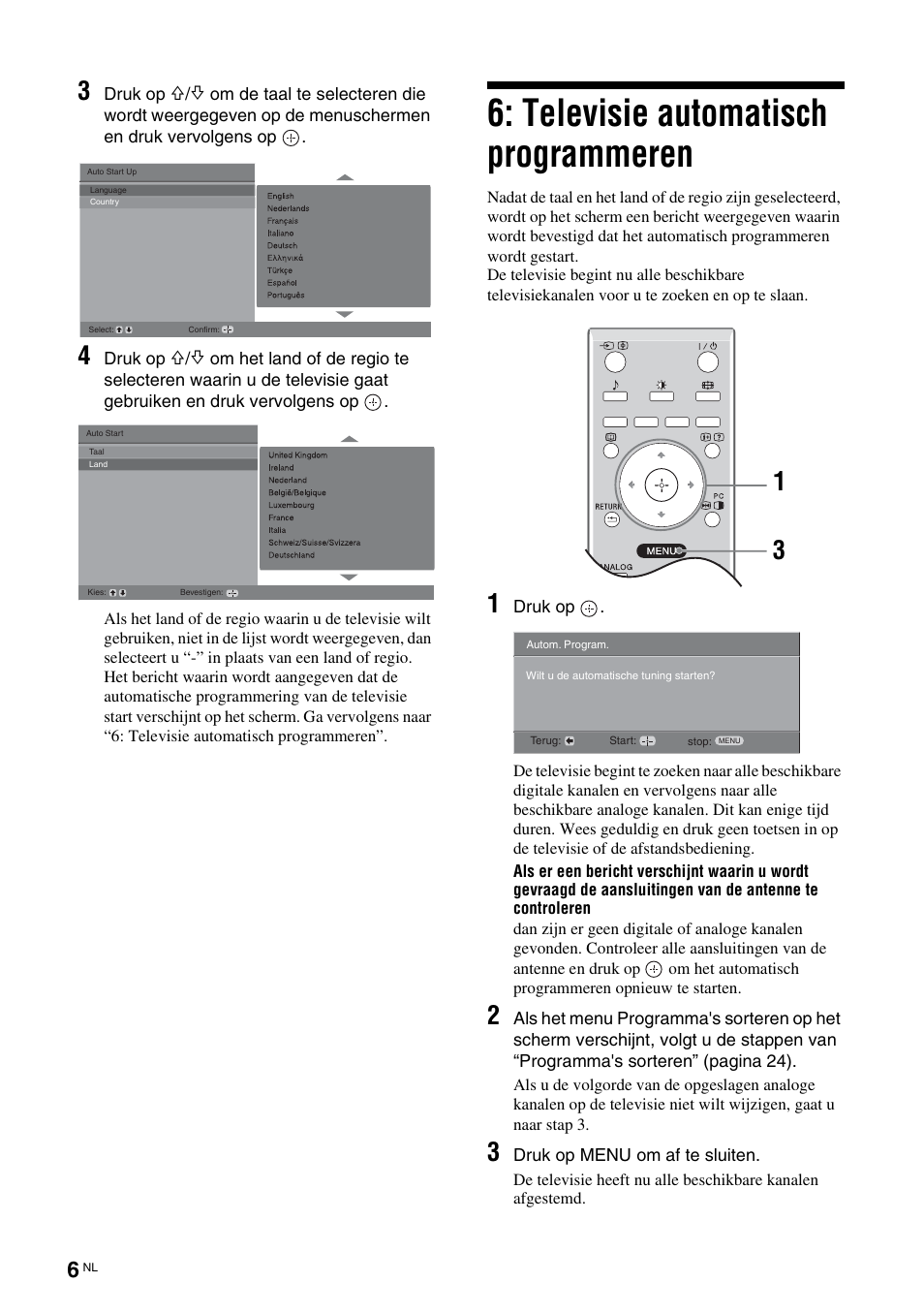 Televisie automatisch programmeren | Sony KDL-15G2000 User Manual | Page 108 / 140