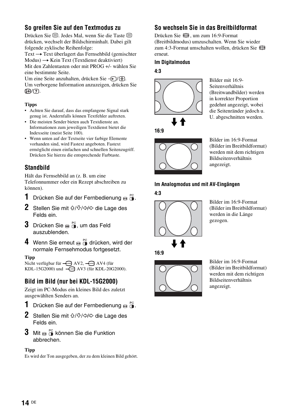 Seite 14), Seite 14, Seite 14) (n | Seite 14): hä | Sony KDL-15G2000 User Manual | Page 14 / 140
