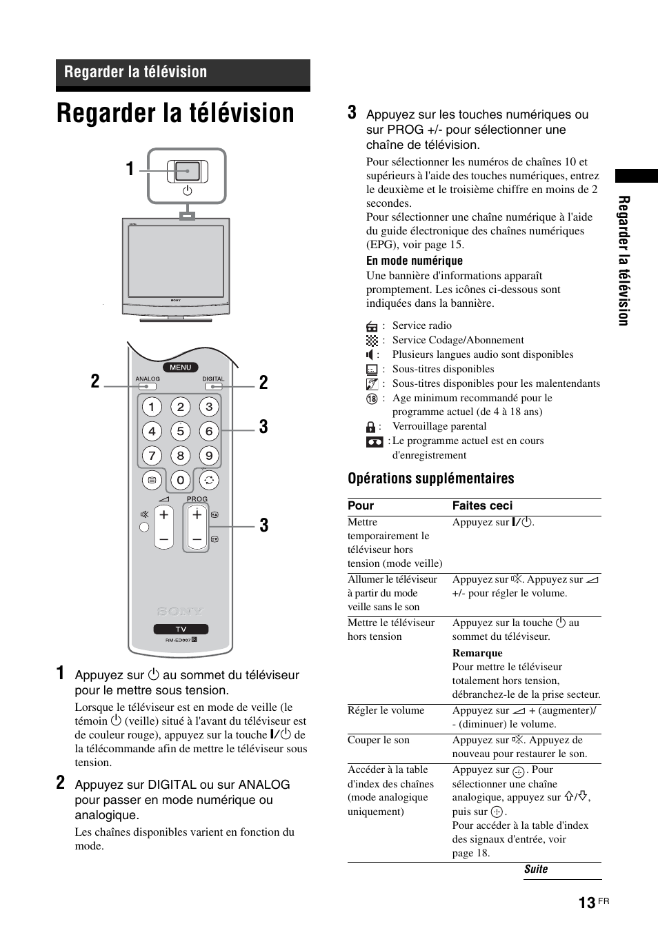 Regarder la télévision | Sony KDL-15G2000 User Manual | Page 47 / 140