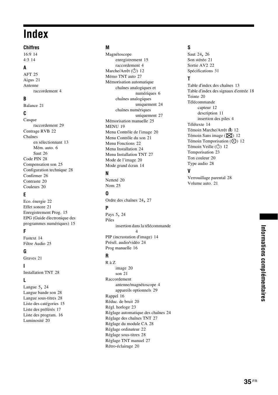 Index | Sony KDL-15G2000 User Manual | Page 69 / 140