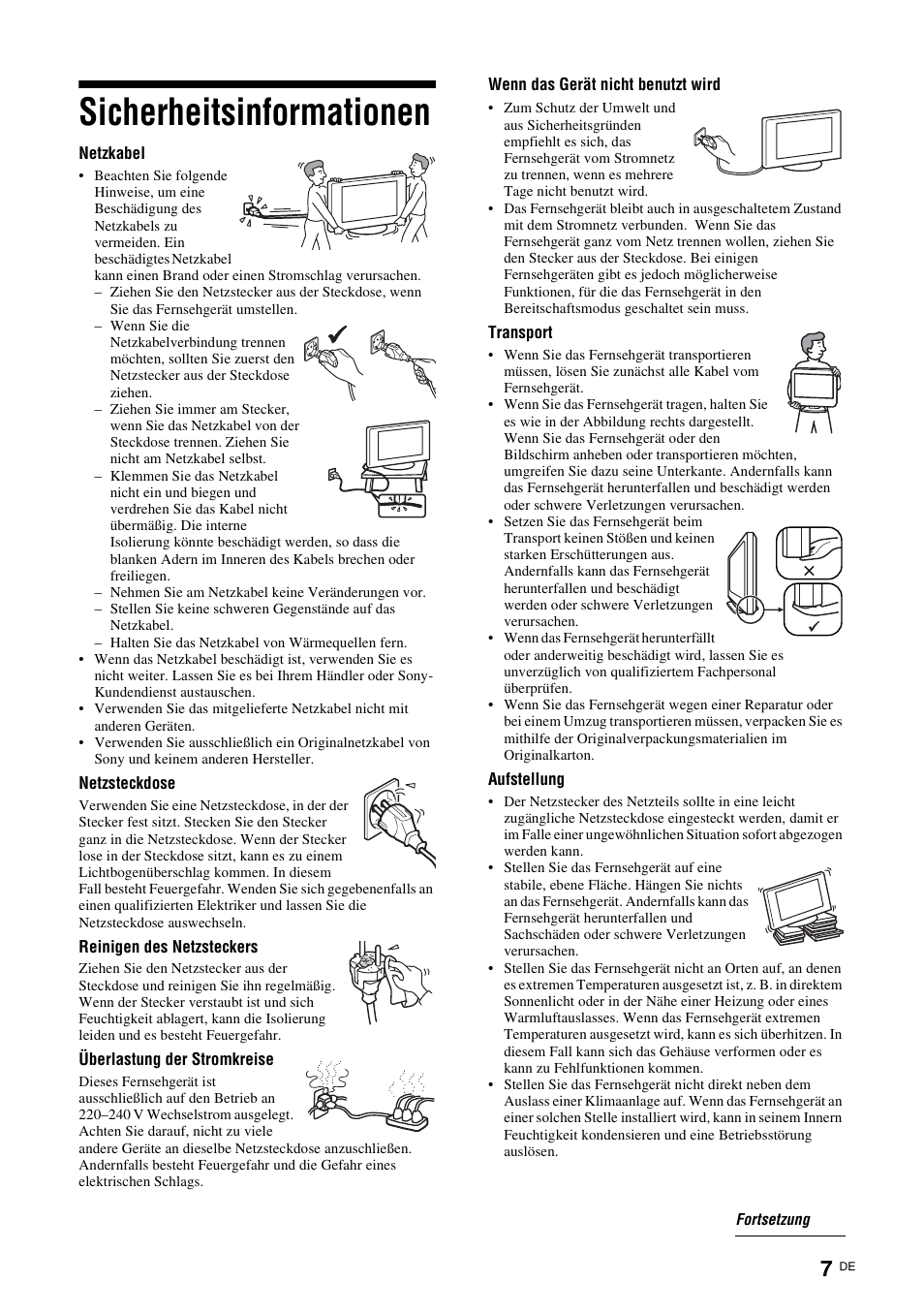 Sicherheitsinformationen | Sony KDL-15G2000 User Manual | Page 7 / 140