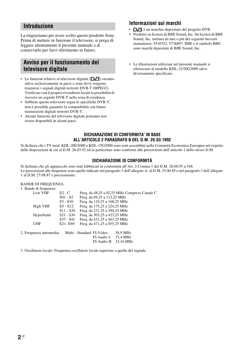 Informazioni sui marchi | Sony KDL-15G2000 User Manual | Page 70 / 140