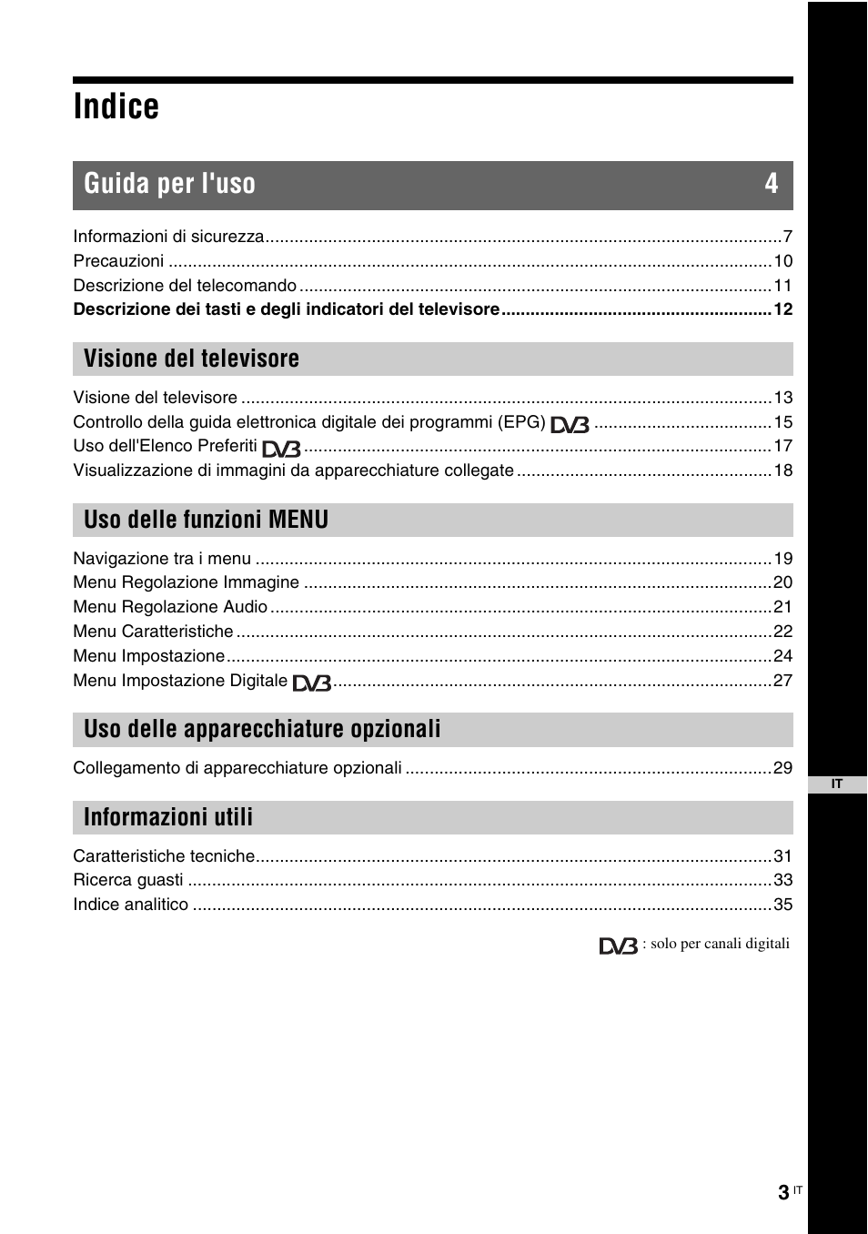 Indice, Guida per l'uso 4 | Sony KDL-15G2000 User Manual | Page 71 / 140