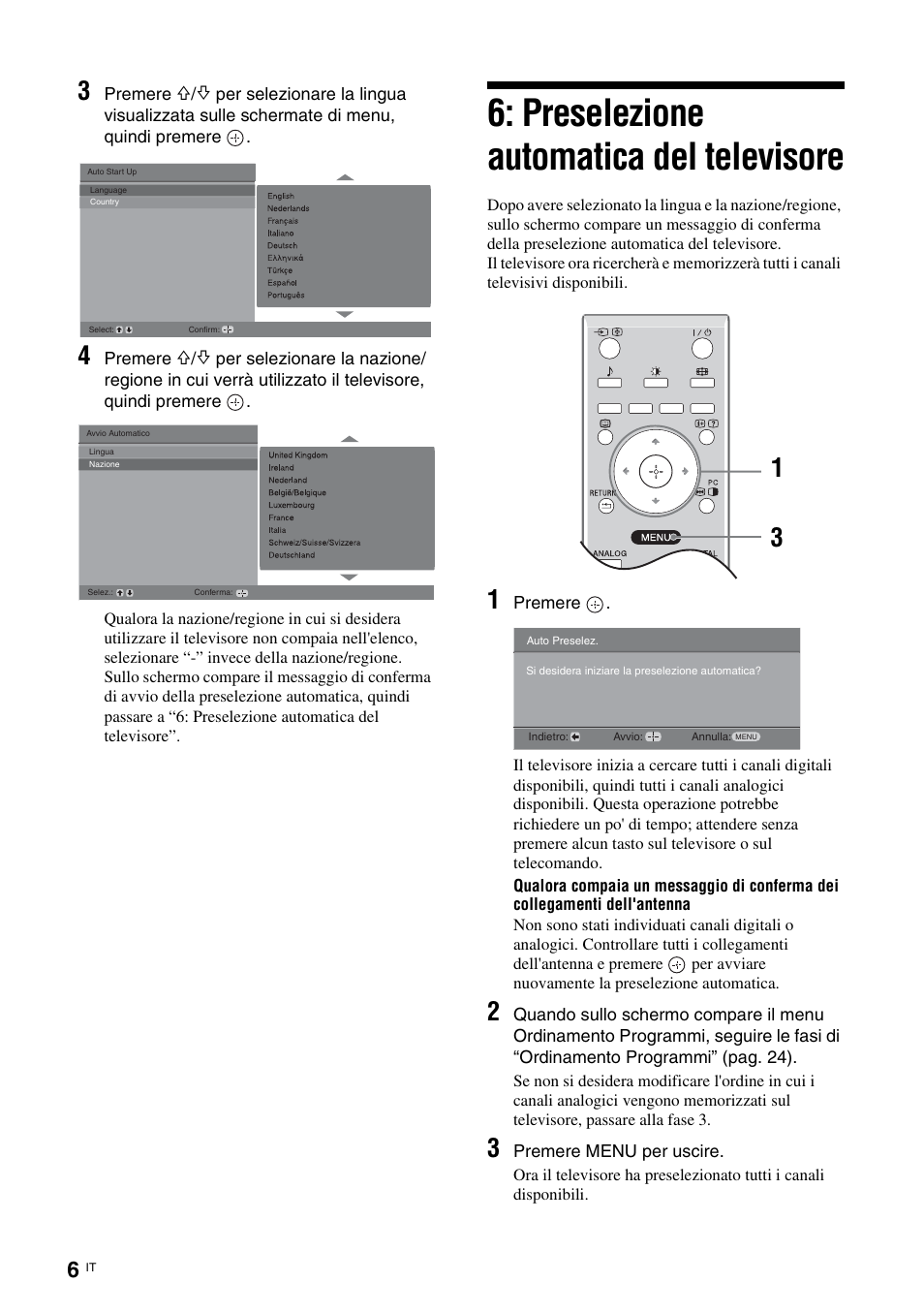 Preselezione automatica del televisore | Sony KDL-15G2000 User Manual | Page 74 / 140